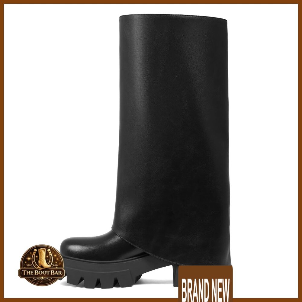 Wide Calf Slouch Boots Pointed Toe Chunky Heel Embroidered Butterfly Y2k